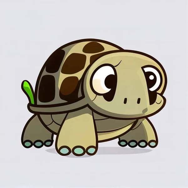 a cartoon turtle with a green leaf in its mouth and eyes closed