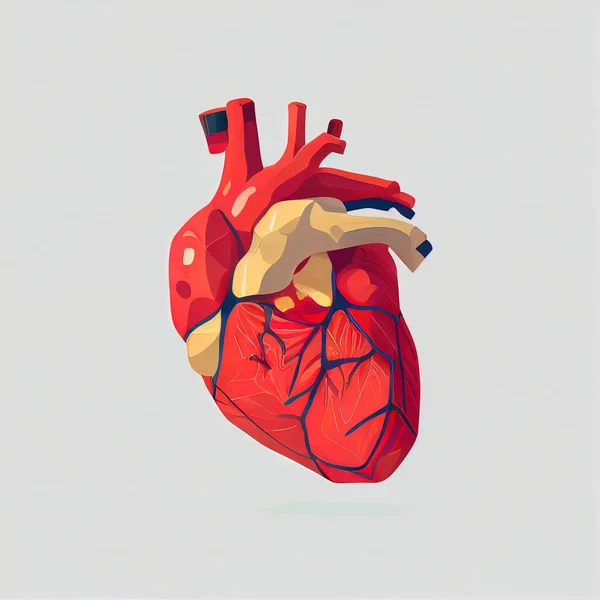 a heart with a vein on the side of it and a white background with a blue border around it