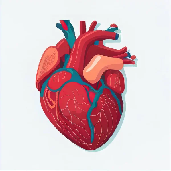 a heart with a vein on it and a white background with a blue border around it and a red heart