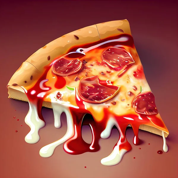a slice of pizza with sauce and toppings on a red background with a red background and a red background