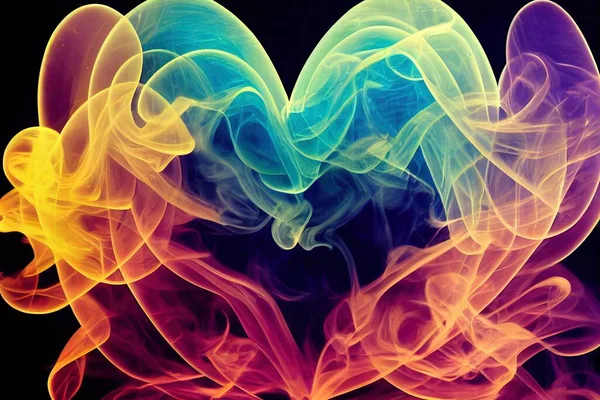 a heart shaped colored smoke is shown in this image of a heart shaped smoke is shown in the middle of the image..