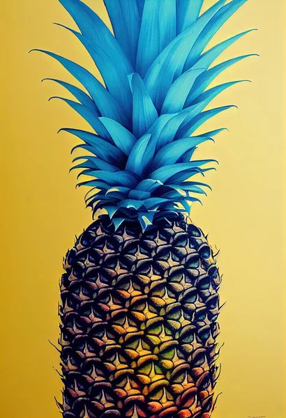 a blue pineapple with a yellow background and a yellow background with a yellow background and a blue pineapple..