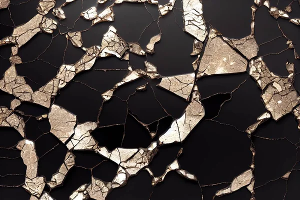 a black and gold background with cracked pieces of metal foil on it's surface and a black background with a black background with a gold foiled pattern