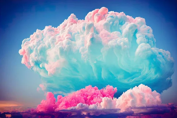 a cloud of pink and blue in the sky with a blue sky background and a pink cloud in the sky..