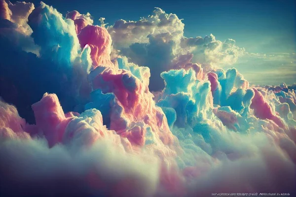 a very colorful cloud filled with lots of clouds in the sky with a blue sky in the background and a few clouds in the foreground