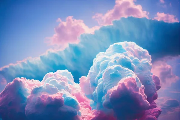 a cloud formation with a blue sky in the background and pink clouds in the foreground..
