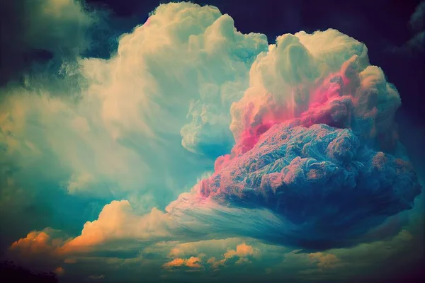 a cloud filled with pink and blue clouds in the sky with a blue sky background and a pink cloud..