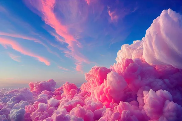 a colorful cloud of pink and blue in the sky above the clouds is a pink cloud that is floating in the air..