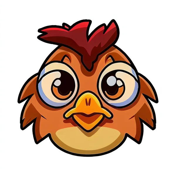 a cartoon chicken with a red mohawk and big eyes..