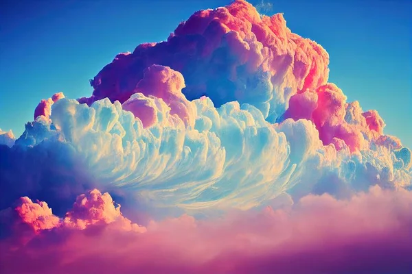 a cloud filled with pink and blue clouds in the sky with a blue sky background and a pink cloud..