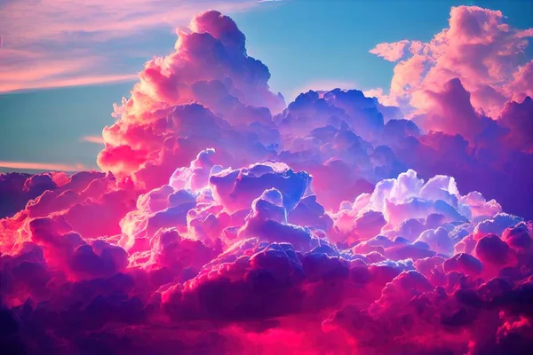 a colorful cloud filled with lots of pink and blue clouds in the sky with a blue sky background and a pink and purple cloud..