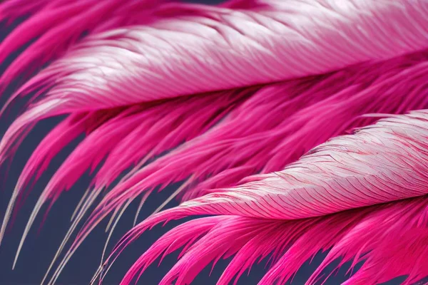 a close up of a pink feather on a blue background with a white stripe on the end of the feather.