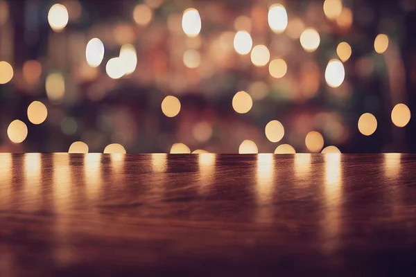 a blurry photo of a table with lights in the background of a blurry background of lights in the foreground.
