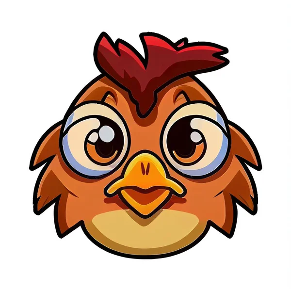 a cartoon chicken with a red mohawk and big eyes.