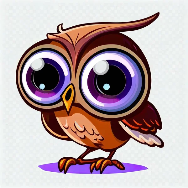 a cartoon owl with big eyes and a pointed nose.