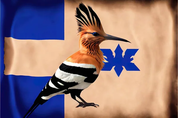 a bird with a flag of the country of finland in the background of a flag of the country of finland. .