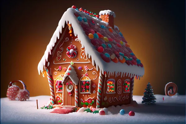a gingerbread house with candy on the roof and candy on the roof and candy on the roof and candy on the roof. .