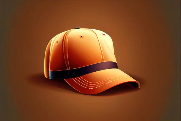 a baseball cap with a black stripe on the side of it and a brown background with a brown background. .