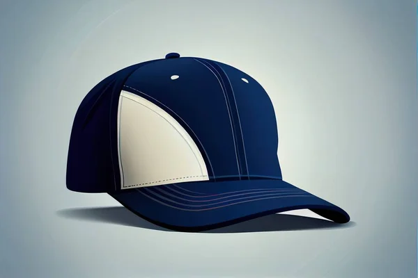 a baseball cap with a white stripe on the front and a blue and white stripe on the back of the cap. .