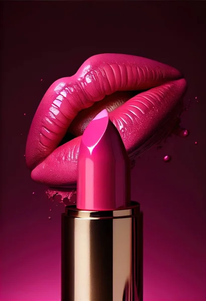a pink lipstick with a gold lip and a pink background with a pink lip and a pink lipstick with a gold lip. .