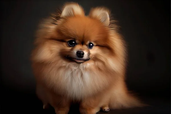 a small dog with a big smile on its face and a black background with a black background behind it. .