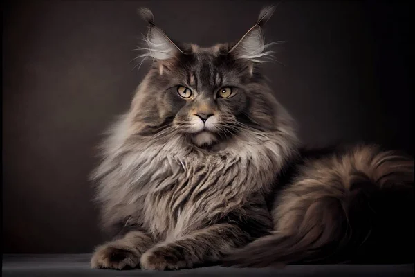 a fluffy cat with long hair sitting on a table looking at the camera with a serious look on its face. .