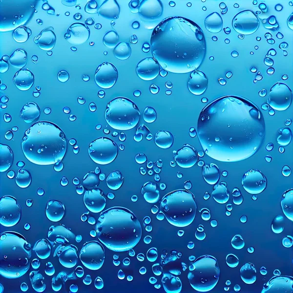 a bunch of water droplets on a blue surface with a blue sky in the background and a blue sky in the background. .