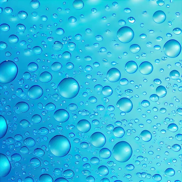 a blue background with water droplets on it and a blue sky in the background with a few clouds in the sky. .