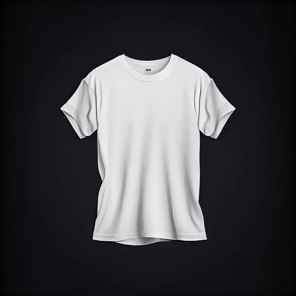 a white t - shirt hanging on a black background with a black background behind it and a black background behind it. .