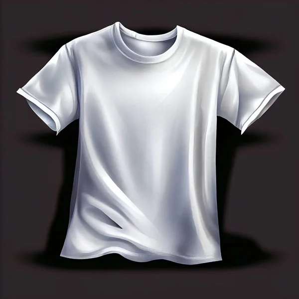 a white t - shirt with a curved neck on a black background with a shadow of a person\'s head. .