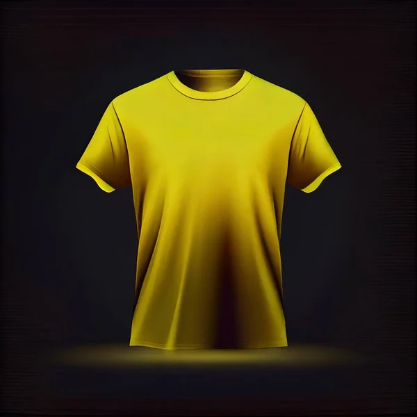 a yellow t - shirt on a black background with a shadow of the shirt on the left side of the image. .