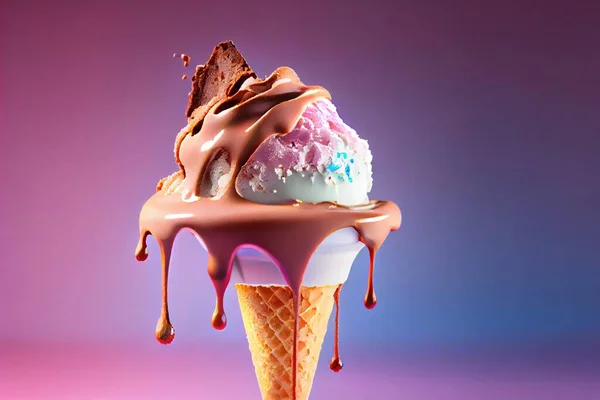 a scoop of ice cream with chocolate and sprinkles on top of it. .