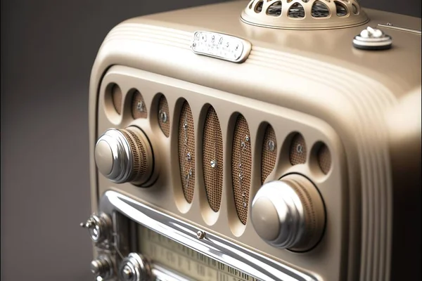 a radio with a clock on top of it and a radio dial on the front of it, with a radio dial on the front of the radio, and a clock on the front of the. .