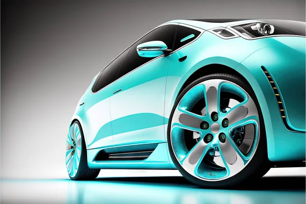 a blue car with a black top and silver rims is shown in this image, it is a rendering of a car with a black top and silver rim and blue wheels and a black rim. .