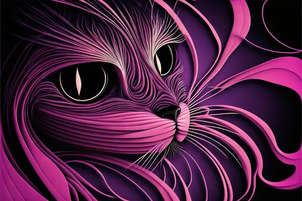 a cat with a pink background and a black background with a pink cat\'s face and eyes, with a pink background and a black background with a pink cat\'s head and white. .