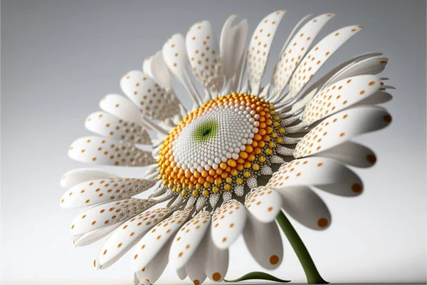 a white and orange flower with a green center on a white surface with a gray background with a white background and a green center on the center of the flower is a white background with.