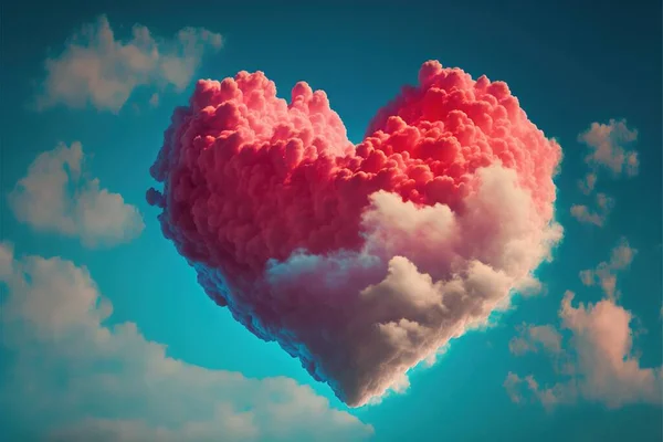 a heart shaped cloud floating in the sky with a blue sky background and clouds in the shape of a heart, with a pink cloud in the shape of a heart, on a blue sky.
