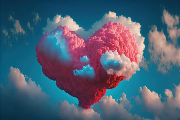 a heart shaped cloud floating in the sky with a blue sky background and clouds in the shape of a heart, with a pink and blue sky background, with white clouds, and blue.