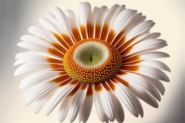 a close up of a white and orange flower with a green center and a white background with a white center and a yellow center with a green center and white center with a white center. .