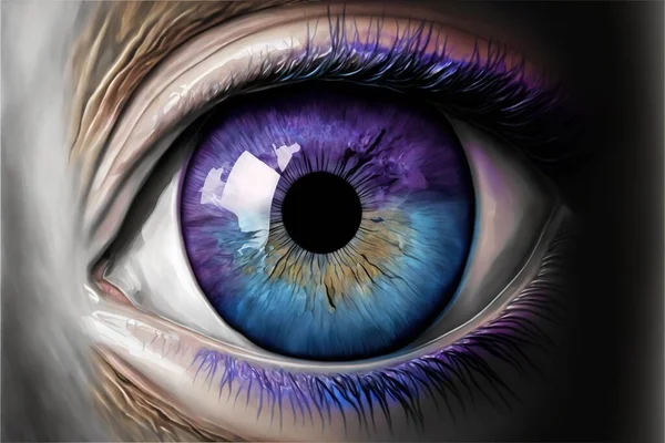 a close up of a blue eye with a black circle in the center of the iris of the eye, with a white background and a black circle in the center of the iris of the eye. .