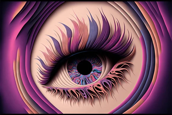 a close up of a purple eye with a black circle in the center of the eye and a pink and blue circle in the center of the eye, with a black circle in the middle. .