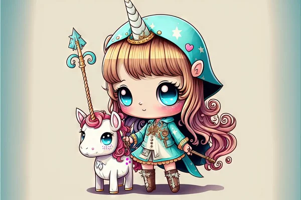 a little girl with a unicorn and a pony on a beige background with a blue background and a white background with a blue border and white border with a blue border and white border with a.