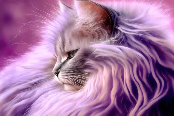 a painting of a cat with long hair and a pink background is shown in this image, it looks like a painting of a cat with long hair and a pink background is also a. .