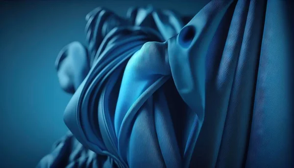 a close up of a blue curtain with a blue background.
