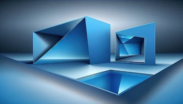 a blue abstract background with a square and a rectangle.
