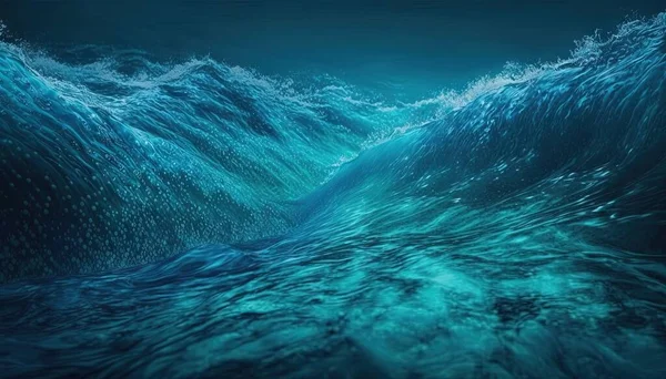 a painting of a wave in the ocean with a blue background.