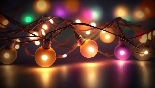 a bunch of lights that are on a string of lights.
