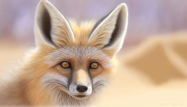 a close up of a fox's face with a blurry background.