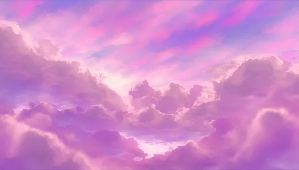 a pink and purple sky filled with lots of white clouds and pink and purple clouds in the sky with a pink and blue sky in the background.