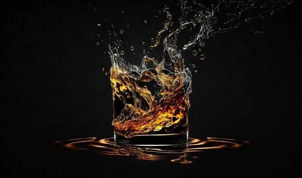 a glass of water with fire and ice on a black background.